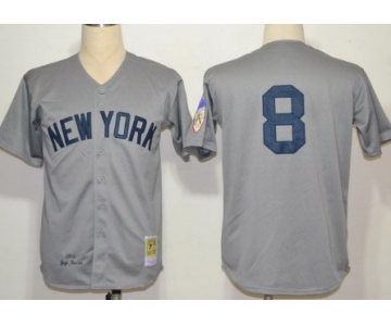 New York Yankees #8 Yogi Berra 1951 Gray Wool Throwback Jersey