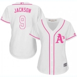 Athletics #9 Reggie Jackson White Pink Fashion Women's Stitched Baseball Jersey