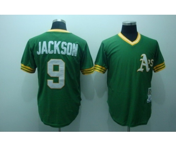 Oakland Athletics #9 Reggie Jackson 1974 Green Throwback Jersey