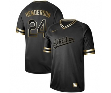 Athletics #24 Rickey Henderson Black Gold Authentic Stitched Baseball Jersey