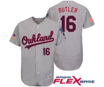 Men's Oakland Athletics #16 Billy Butler Gray Stars & Stripes Fashion Independence Day Stitched MLB Majestic Flex Base Jersey