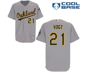 Men's Oakland Athletics #21 Stephen Vogt Gray Road Stitched MLB Majestic Cool Base Jersey