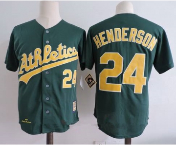 Men's Oakland Athletics #24 Rickey Henderson Green 1989 Throwback Cooperstown Collection Stitched MLB Mitchell & Ness Jersey
