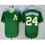 Men's Oakland Athletics #24 Rickey Henderson Green Pullover Throwback Cooperstown Collection Stitched MLB Mitchell & Ness Jersey