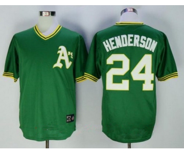 Men's Oakland Athletics #24 Rickey Henderson Green Pullover Throwback Cooperstown Collection Stitched MLB Mitchell & Ness Jersey