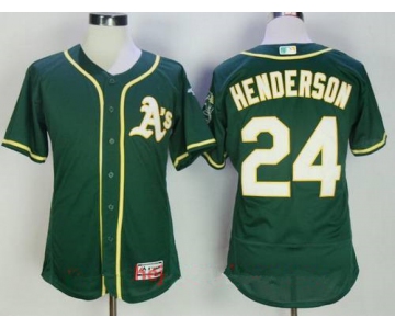 Men's Oakland Athletics #24 Rickey Henderson Retired Dark Green Stitched MLB Majestic Flex Base Jersey