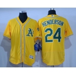 Men's Oakland Athletics #24 Rickey Henderson Retired Yellow Stitched MLB 2016 Majestic Flex Base Jersey