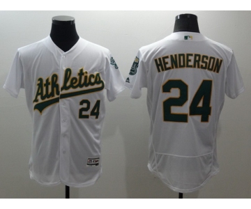 Men's Oakland Athletics #24 Rickey Henderson White Flex Base 2016 MLB Retired Player Baseball Jersey