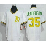 Men's Oakland Athletics #35 Rickey Henderson White Pullover Throwback Jersey By Mitchell & Ness