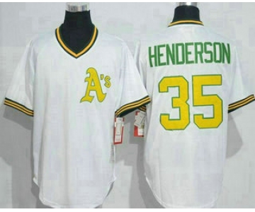 Men's Oakland Athletics #35 Rickey Henderson White Pullover Throwback Jersey By Mitchell & Ness