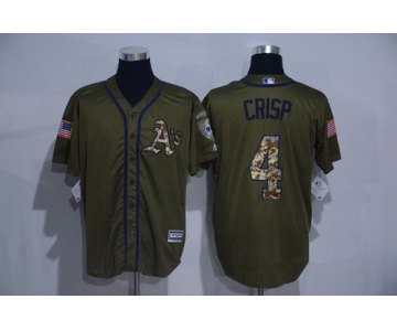 Men's Oakland Athletics #4 Coco Crisp Green Salute to Service Cool Base Stitched MLB Jersey