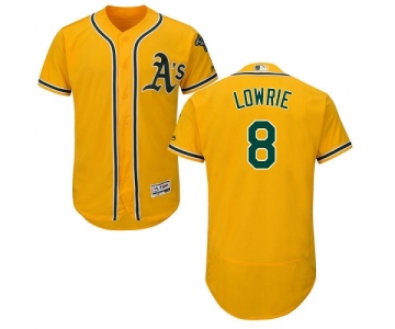 Men's Oakland Athletics #8 Jed Lowrie Gold Flexbase Authentic Collection Stitched Baseball Jersey