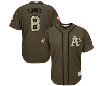 Men's Oakland Athletics #8 Jed Lowrie Green Salute to Service Stitched Baseball Jersey