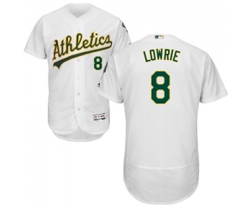 Men's Oakland Athletics #8 Jed Lowrie White Flexbase Authentic Collection Stitched Baseball Jersey