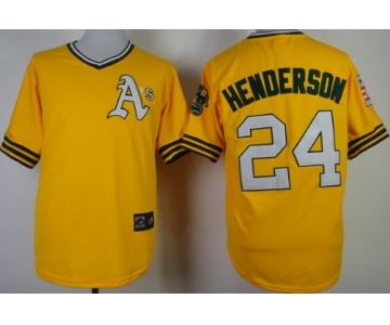 Oakland Athletics #24 Rickey Henderson 1968 Yellow Throwback Jersey