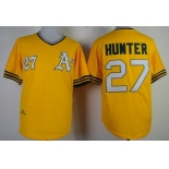 Oakland Athletics #27 Catfish Hunter 1976 Yellow Throwback Jersey