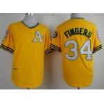 Oakland Athletics #34 Rollie Fingers 1976 Yellow Throwback Jersey