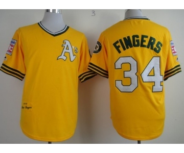 Oakland Athletics #34 Rollie Fingers 1976 Yellow Throwback Jersey