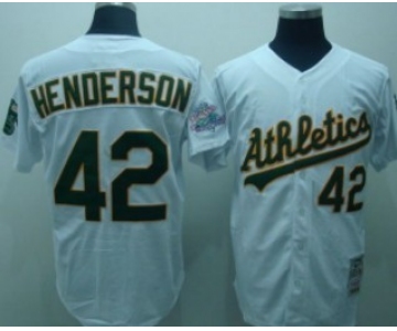 Oakland Athletics #42 Rickey Henderson White Throwback Jersey