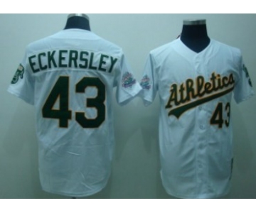 Oakland Athletics #43 Dennis Eckersley White Throwback Jersey