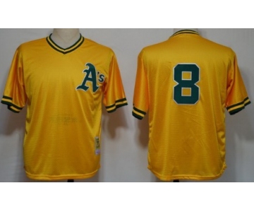 Oakland Athletics #8 Joe Morgan 1984 Mesh BP Yellow Throwback Jersey