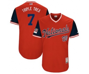 Men's Washington Nationals 7 Trea Turner Triple Trea Majestic Red 2018 Players' Weekend Authentic Jersey