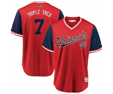 Men's Washington Nationals 7 Trea Turner Triple Trea Majestic Red 2018 Players' Weekend Cool Base Jersey