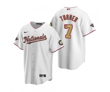 Men's Washington Nationals #7 Trea Turner White Gold 2019 World Series Champions Stitched MLB Cool Base Nike Jersey