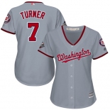 Nationals #7 Trea Turner Grey Road 2019 World Series Bound Women's Stitched Baseball Jersey