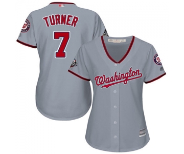 Nationals #7 Trea Turner Grey Road 2019 World Series Bound Women's Stitched Baseball Jersey