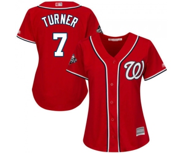 Nationals #7 Trea Turner Red Alternate 2019 World Series Bound Women's Stitched Baseball Jersey