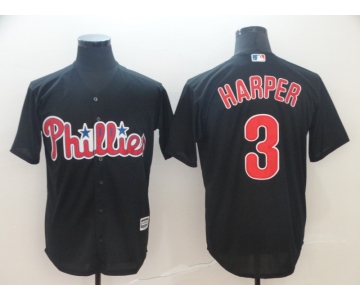 Men's Philadelphia Phillies #3 Bryce Harper Black Cool Base Jersey