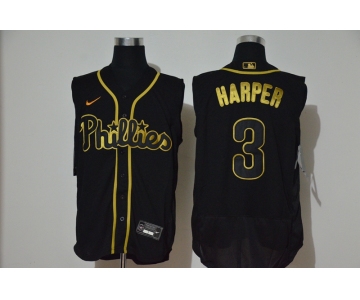 Men's Philadelphia Phillies #3 Bryce Harper Black Golden 2020 Cool and Refreshing Sleeveless Fan Stitched Flex Nike Jersey