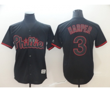 Men's Philadelphia Phillies 3 Bryce Harper Black Shadow Legend Cool Base Jersey