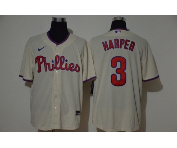 Men's Philadelphia Phillies #3 Bryce Harper Cream Stitched MLB Cool Base Nike Jersey