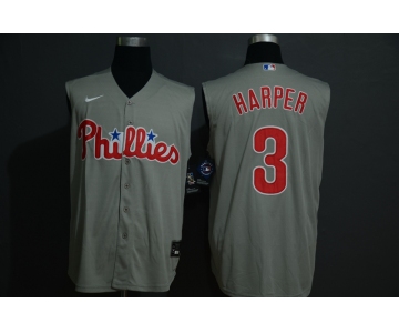 Men's Philadelphia Phillies #3 Bryce Harper Gray 2020 Cool and Refreshing Sleeveless Fan Stitched MLB Nike Jersey