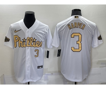 Men's Philadelphia Phillies #3 Bryce Harper Number White 2022 All Star Stitched Cool Base Nike Jersey