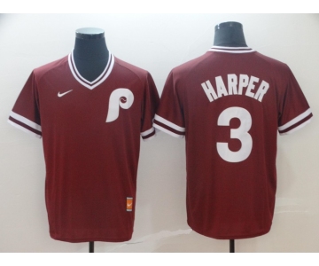 Men's Philadelphia Phillies 3 Bryce Harper Red Throwback Jersey