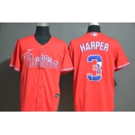 Men's Philadelphia Phillies #3 Bryce Harper Red White Team Logo Stitched MLB Cool Base Nike Jersey