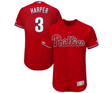 Men's Philadelphia Phillies 3 Bryce Harper Scarl 150th Patch Flexbase Collection