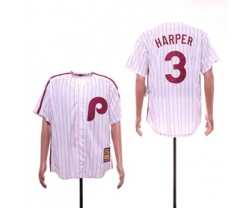 Men's Philadelphia Phillies 3 Bryce Harper White Cooperstown Collection Jersey