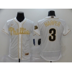 Men's Philadelphia Phillies #3 Bryce Harper White Golden Stitched MLB Flex Base Nike Jersey