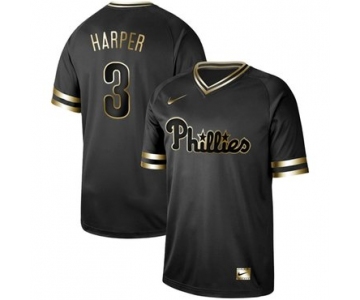 Phillies #3 Bryce Harper Black Gold Authentic Stitched Baseball Jersey