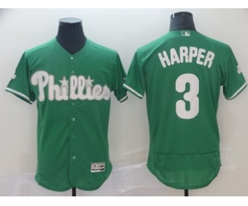 Phillies #3 Bryce Harper Green Flexbase Authentic Collection St. Patrick's Day Stitched Baseball Jersey