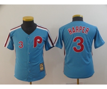 Phillies #3 Bryce Harper Light Blue Cool Base Cooperstown Stitched Youth Baseball Jersey