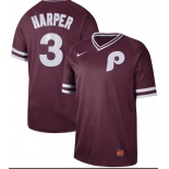 Phillies #3 Bryce Harper Maroon Authentic Cooperstown Collection Stitched Baseball Jersey