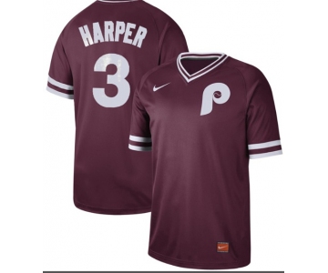 Phillies #3 Bryce Harper Maroon Authentic Cooperstown Collection Stitched Baseball Jersey