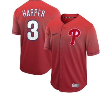 Phillies #3 Bryce Harper Red Fade Authentic Stitched Baseball Jersey