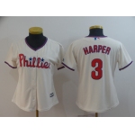 Women Philadelphia Phillies #3 Bryce Harper Cream Cool Base Jersey