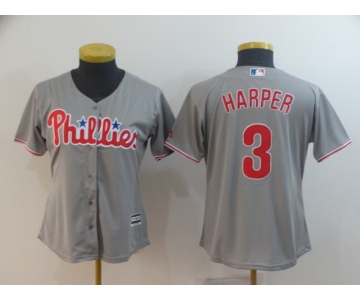 Women Philadelphia Phillies #3 Bryce Harper Gray Cool Base Jersey